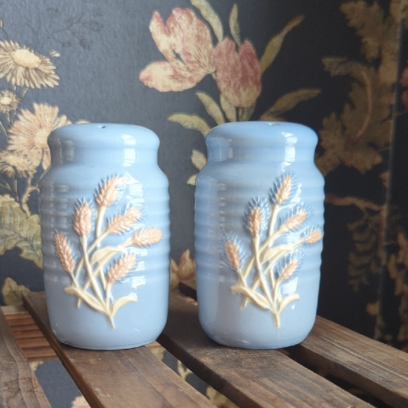 Vintage Other - Japanese Vintage Ceramic Salt And Pepper Shakers Light Blue With Wheat Design